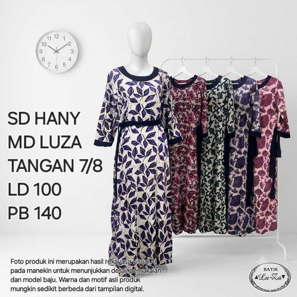 LUZA ORI asli pekalongan hany MD gamis pondok putri tangan panjang ld 100 sabuk pinggan batik bahan 