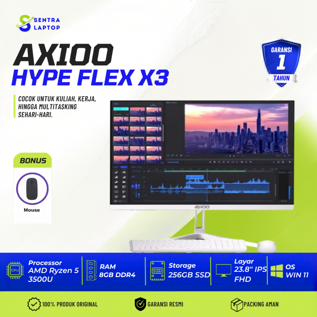 AXIOO PC AIO HYPE FLEX X3 AMD RYZEN 5 3500U 8GB 256GB 23.8" FHD W11