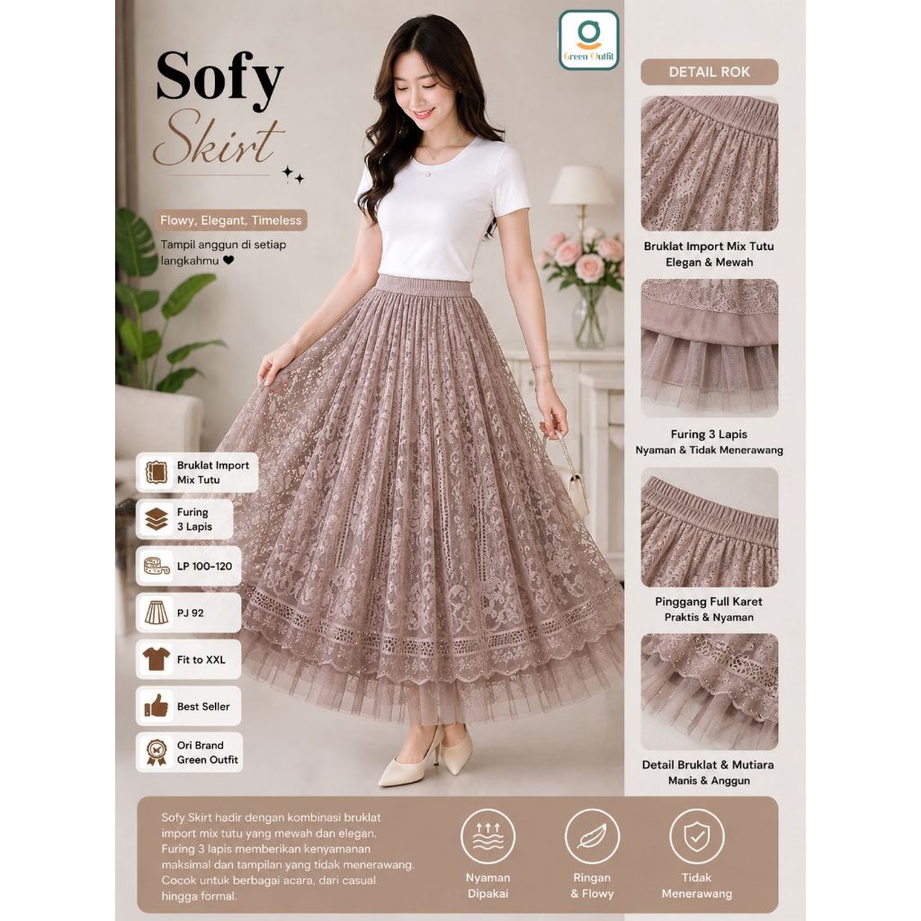 Rok Brukat Import Sofy Skirt Tutu Mewah Furing 3 Lapis Karet Pinggang Jumbo LP 120 Kondangan