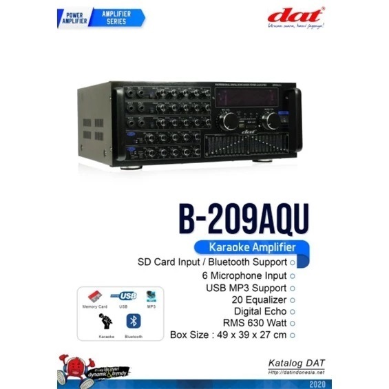 POWER AMPLIFIER DAT B209AQU ORIGINAL POWER AMPLI B 209 AQU REVERB EFFECT ANTI FEEDBACK BLUETOOTH POW