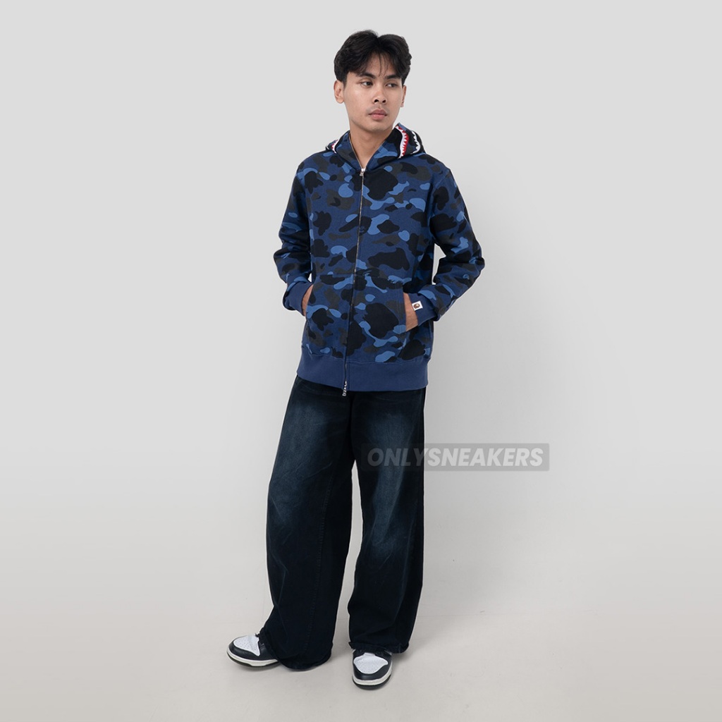 BAPE NAVY CAMO SHARK FULL ZIP HOODIE