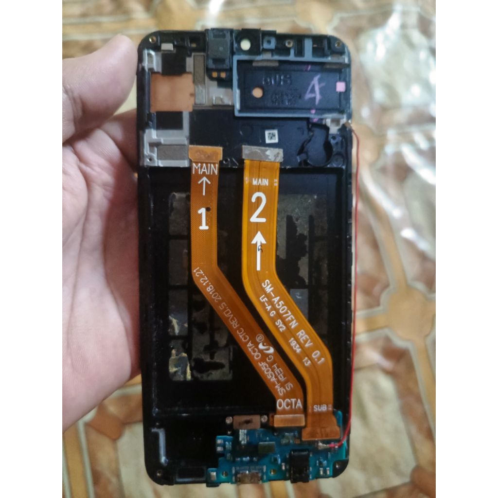 LCD samsung A50 copotan original+frame