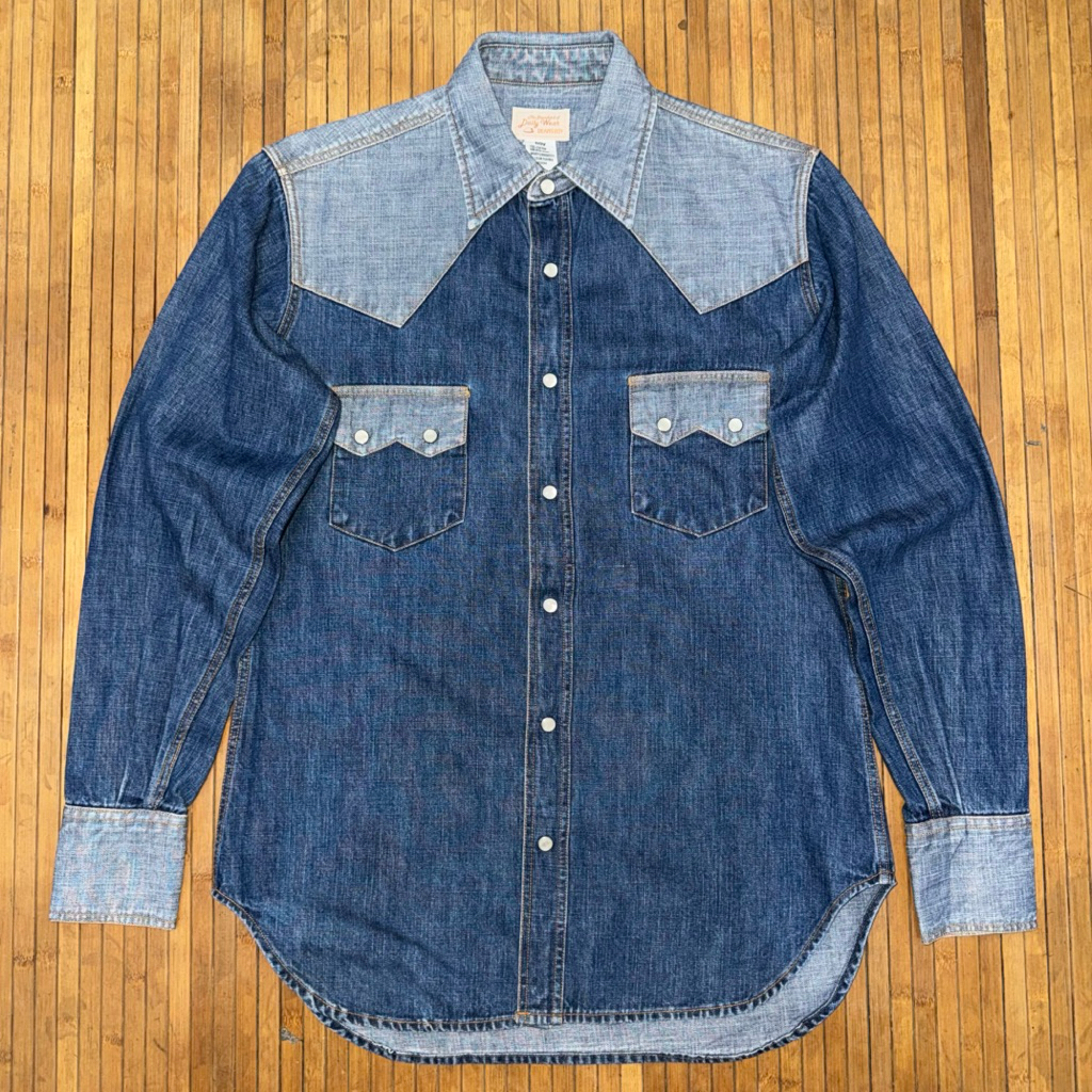BEAMS BOY WORK WEAR COLOR BLOCK SNAP BUTTON WESTERN DENIM SHIRT