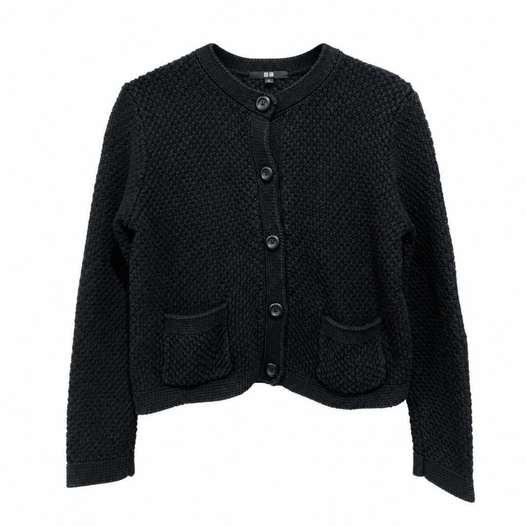 255k (BACA DESKRIPSI) Preloved Cardigan Tweed Uniqlo Black Hitam