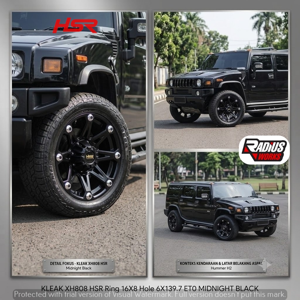 VELG RING 16 MOBIL HUMMER , Ford, Hyundai, KLEAK XH808 HSR R16X8 H6X139,7 ET0 MIDNIGHT BLACK