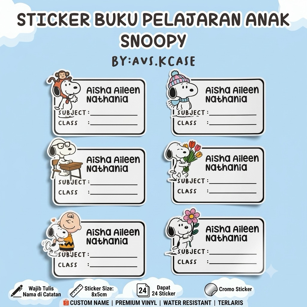 STICKER BUKU PELAJARAN ANAK TEMA SNOOPY