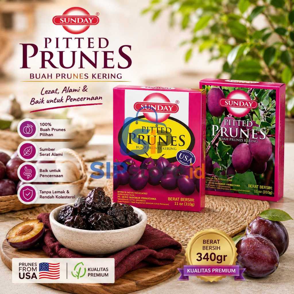 Sunday Prunes 340gr 1 Dus Pitted Prune Buah Plum Kering Tanpa Biji Grosir Bahan Lapis Legit