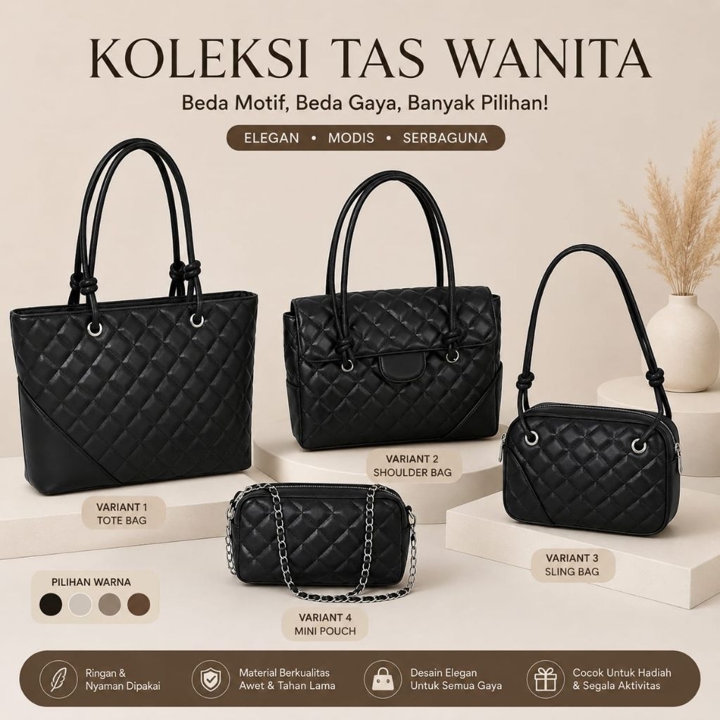Koleksi Tas Wanita Elegan Premium | Banyak Pilihan Variant Model & Motif Cocok untuk Kerja, Kuliah &
