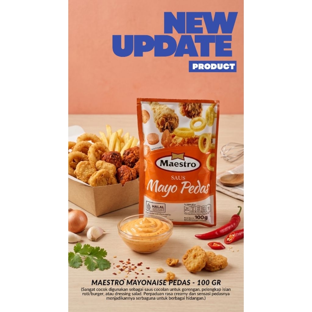 Maestro mayonaise pedas 100 gram cocok untuk cocolan aneka gorengan ayam nugget olesan sandwich burg