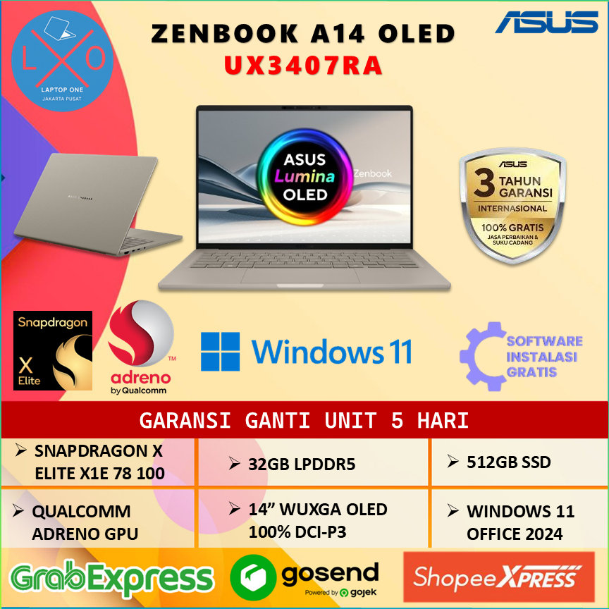Laptop Asus Zenbook OLED UX3407RA Snapdragon X Elite 32GB 512GB 14.0" WUXGA Windows 11 + OHS