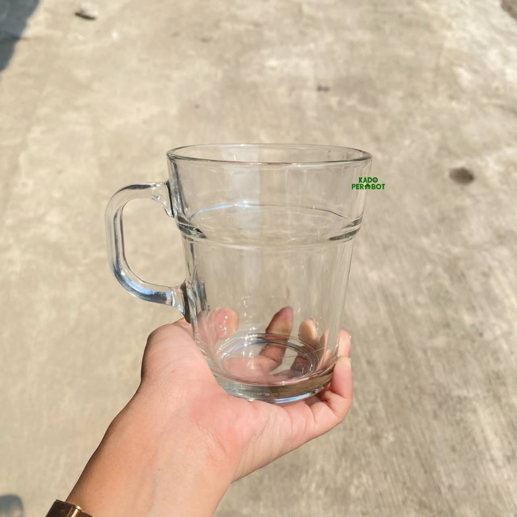 Gelas + Tatakan CCM 350ml | Gelas Kaca Bening dengan Tatakan | Mug Kaca Gagang untuk Kopi, Teh & Min