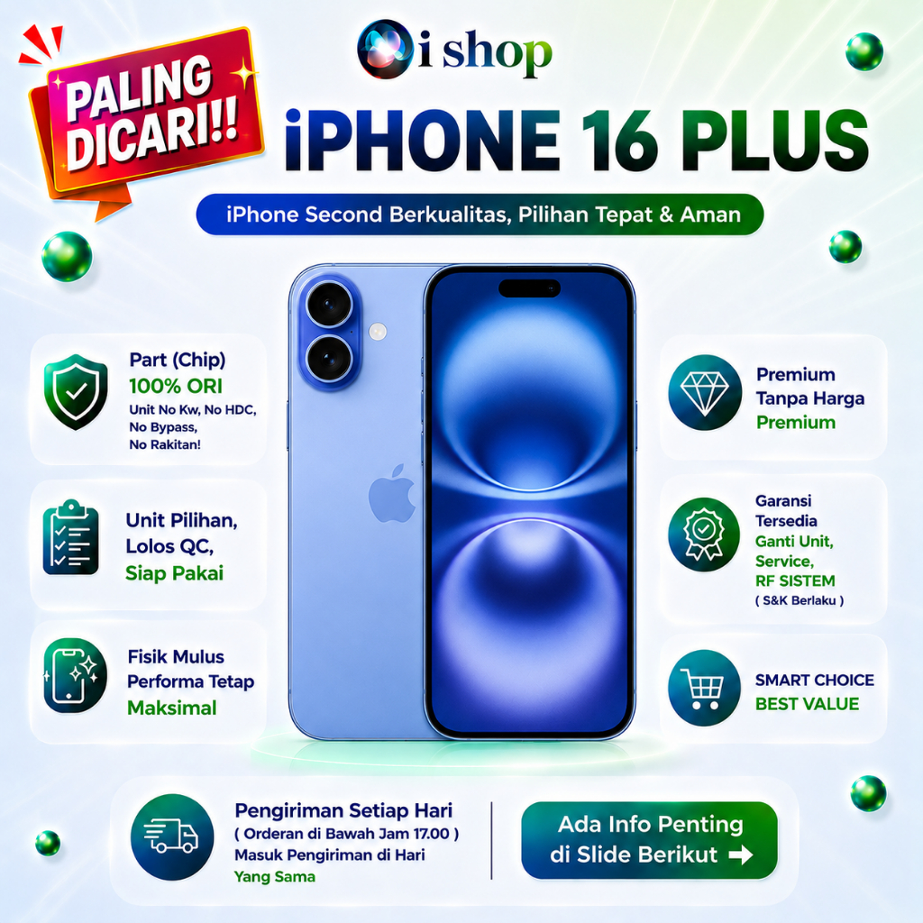 iPhone 16 Plus 128GB Second Ori Apple Ex Inter Kondisi Fisik Mulus & Normal, ALL SIM , Bekas Terjami