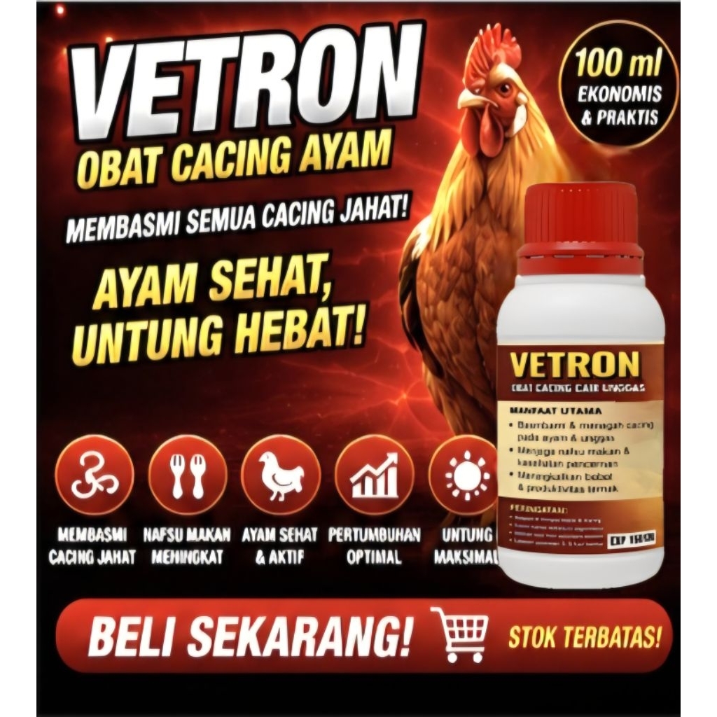 Obat Cacing Ayam 100ml | Obat Ayam Cacingan Paling Ampuh | Nafsu Makan Kembali Normal Ayam Sehat dan