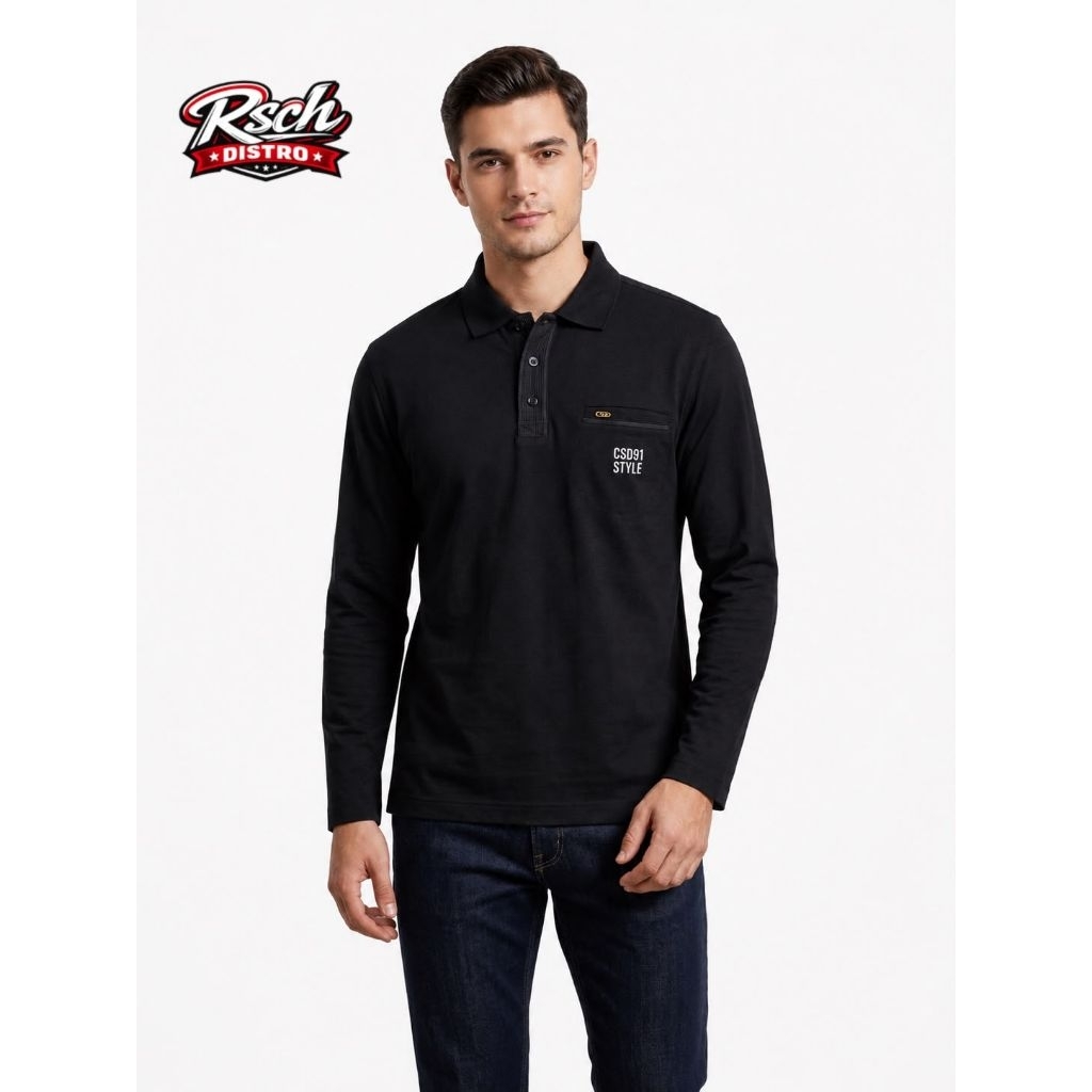 Kaos Kerah Fashion Pria CSD 91/ CRS 91/HUGO CLASS Original Lengan Panjang Katun Combet Polos M-XXL (