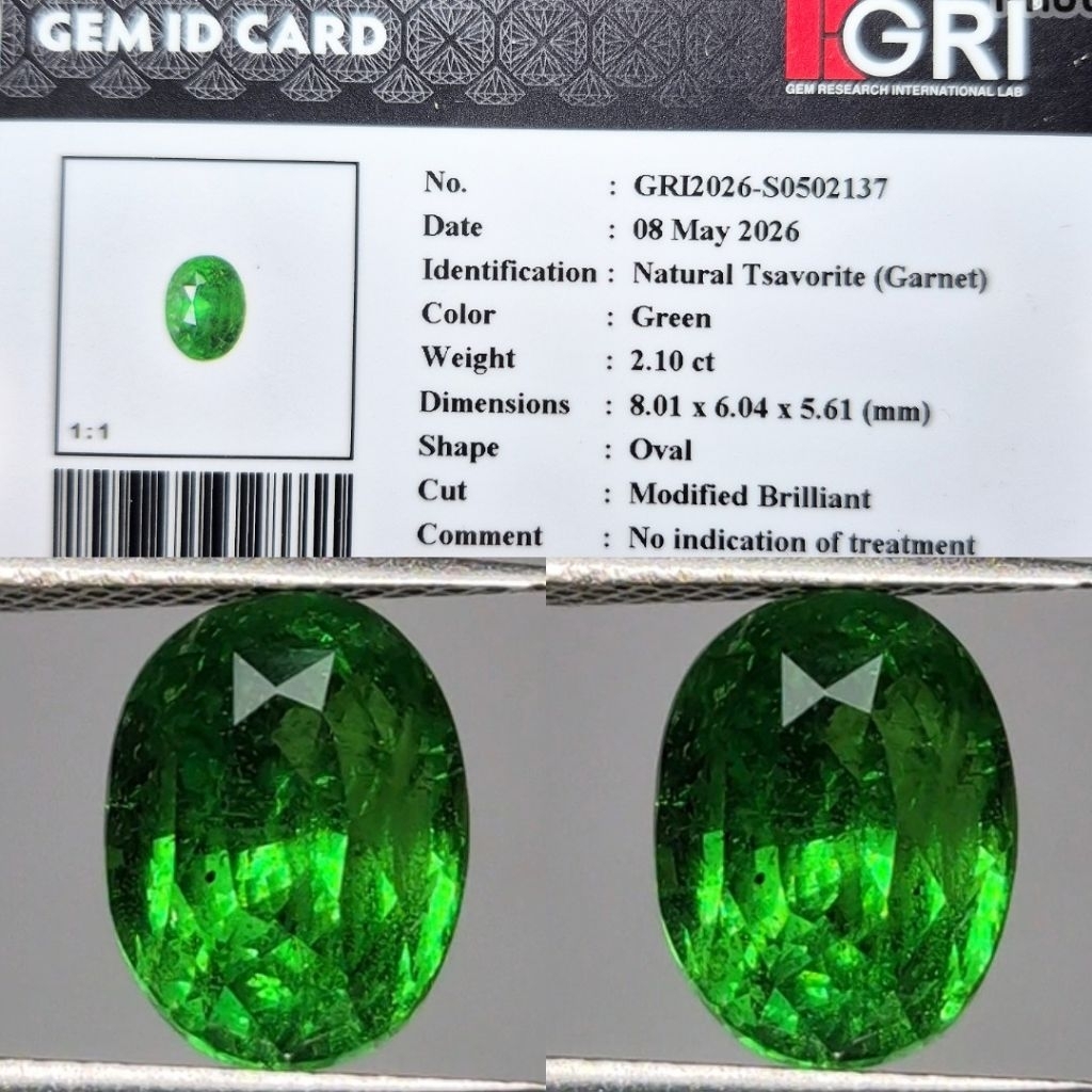 Natural Vivid Green Tsavorite 2.10 crt NoTreatment NTE NH Garnet Hijau Botol NoTreated Top Luster NT