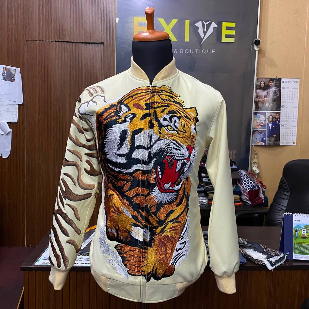 JACKET PRIA BORDIR MACAN BOMBER BORDIR MANUAL SWITER BORDIR MACAN JACKET COSTUME BORDIR MANUAL EXIVE