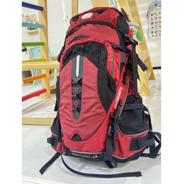 PRELOVED - EIGER Excelsior 45L Original Red Black Carrier Backpack Hiking Camping Travel + Rain Cove
