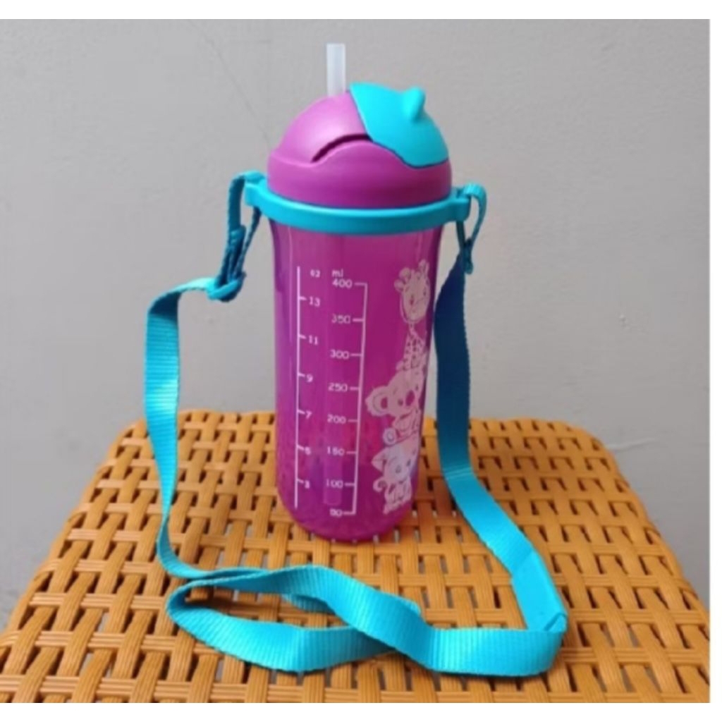 Promo Botol minum anak kiddos tumbler  tupperware 500 ml with straw dan tali panjang