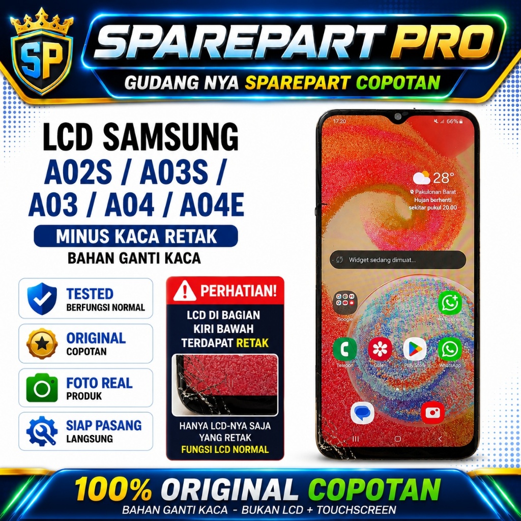 LCD Samsung A02S A03S A03 A04 A04E Minus Kaca Retak Original Copotan Bahan Ganti Kaca LCD Tested Nor