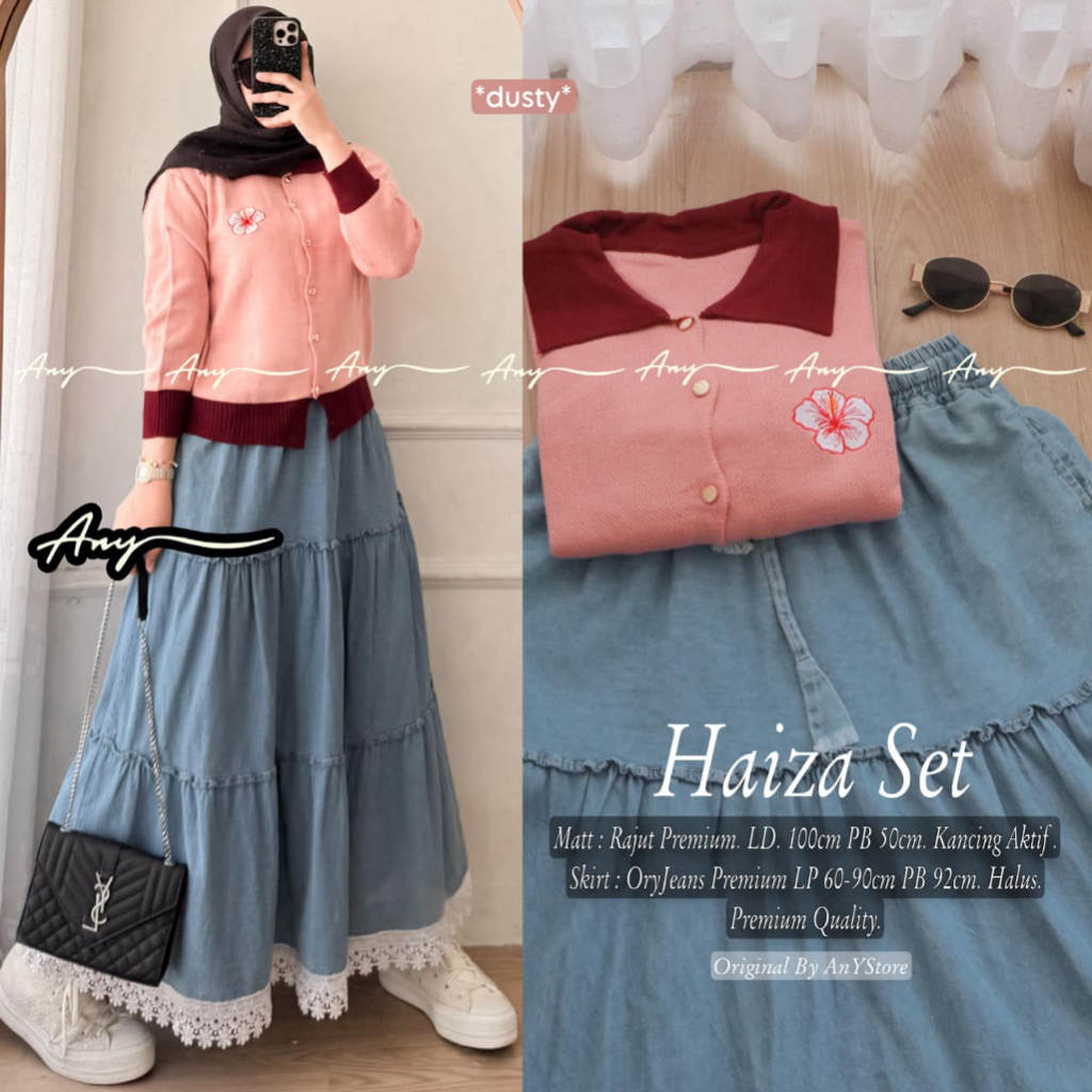 HAIZA SET ORIGINAL BY ANY ONESET WANITA ATASAN CARDIGAN MATT RAJUT KANCING AKTIF LOGO BUNGA SETROK R