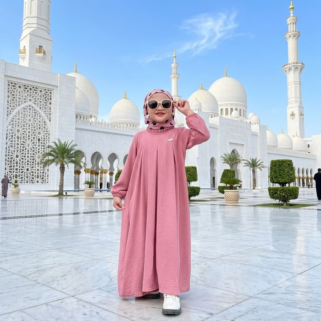 Gamis Anak Perempuan 1 - 12 tahun Crinkle Syar'i Maryam Seris Model Cubit Hitam Putih Sage Maroon //