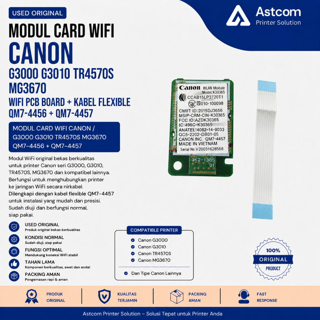 Modul Card WiFi Canon G3000 G3010 TR4570S MG3670 QM7-4456 QM7-4457 Wifi PCB Board + Kabel Flexible U