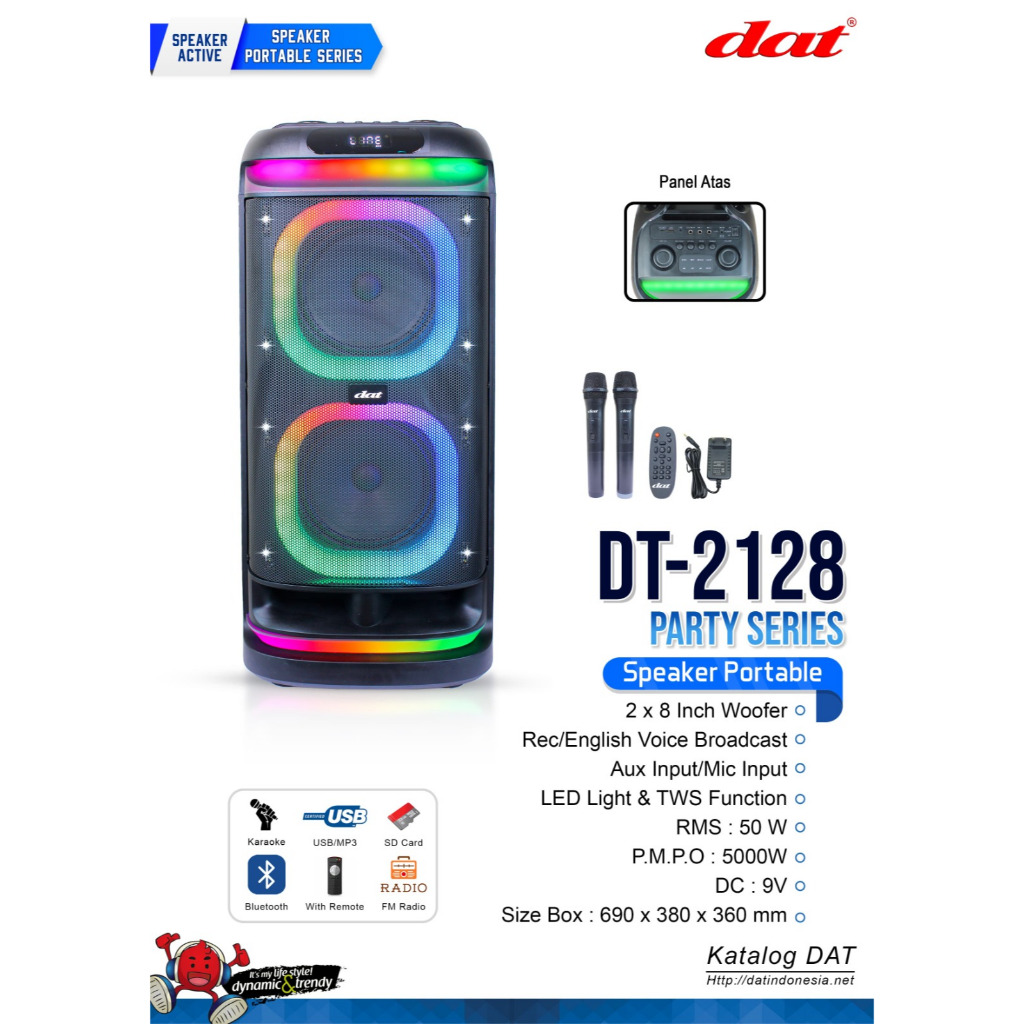 SPEAKER AKTIF PORTABLE DUO 8 INCH DAT DT 2128 PARTY DT2128 DT-2128 BLUETOOTH