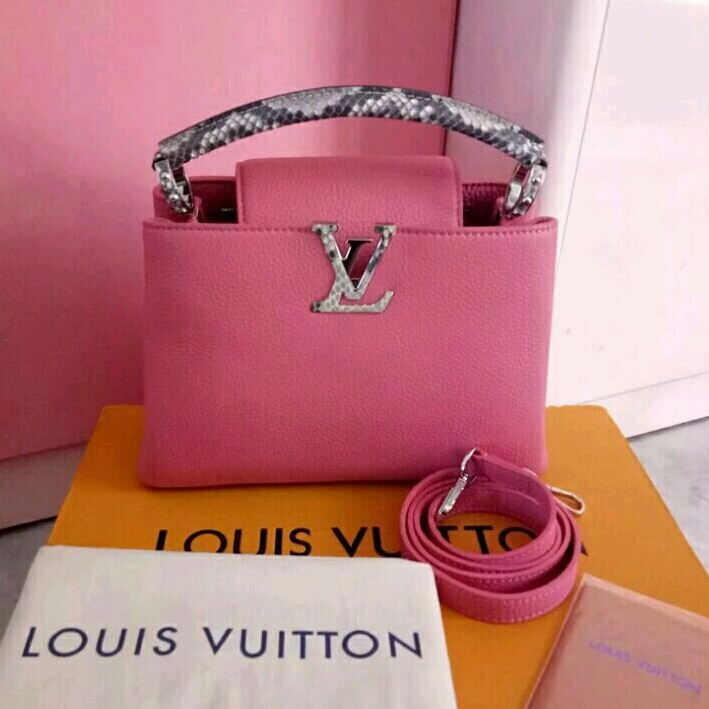 tas LV Capucines BB size 27 cm best quality hand bag wanita louis vuitton pink leather