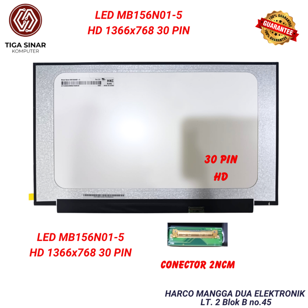 LED LCD 15.6 MB156N01-5 B156XTN08.0 NT156WHM-N34 NT156WHM-N44 NT156WHM-N48 N156BGA-EA3 No Kuping HD 