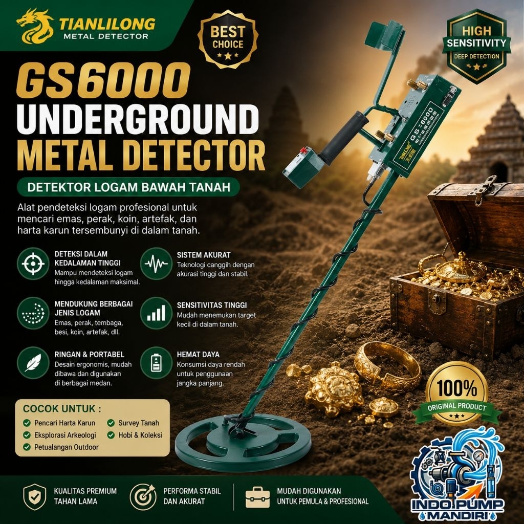 Tianlilong GS6000 Underground Metal Detector Alat Deteksi Emas Harta Karun