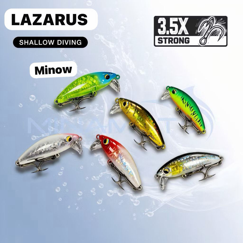MINNOW LAZARUS DESIGN LIP CEKUNG Rattle Internal - Anti Nyangkut Shallow Diving