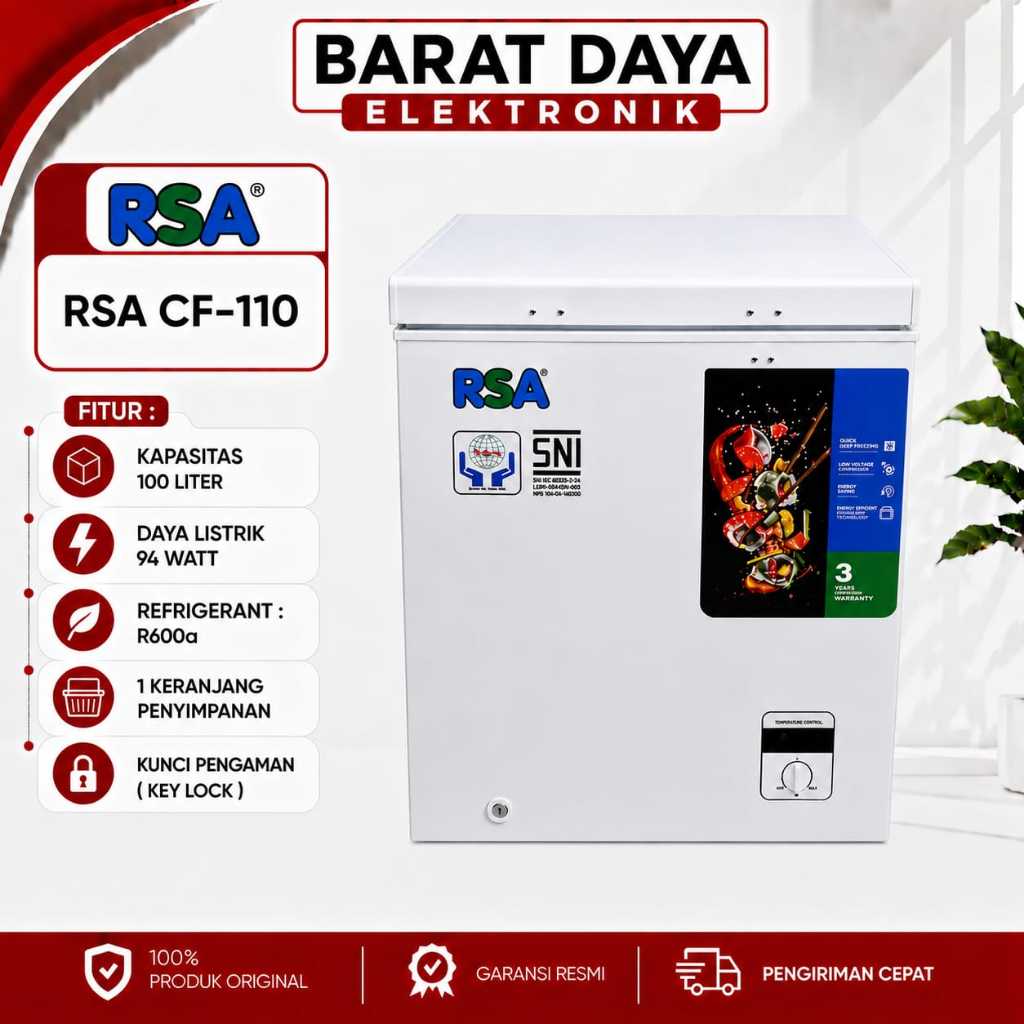 Freezer RSA Chest Freezer Box CF-110 Freezer Makanan Beku Freezer Daging Frizer Box