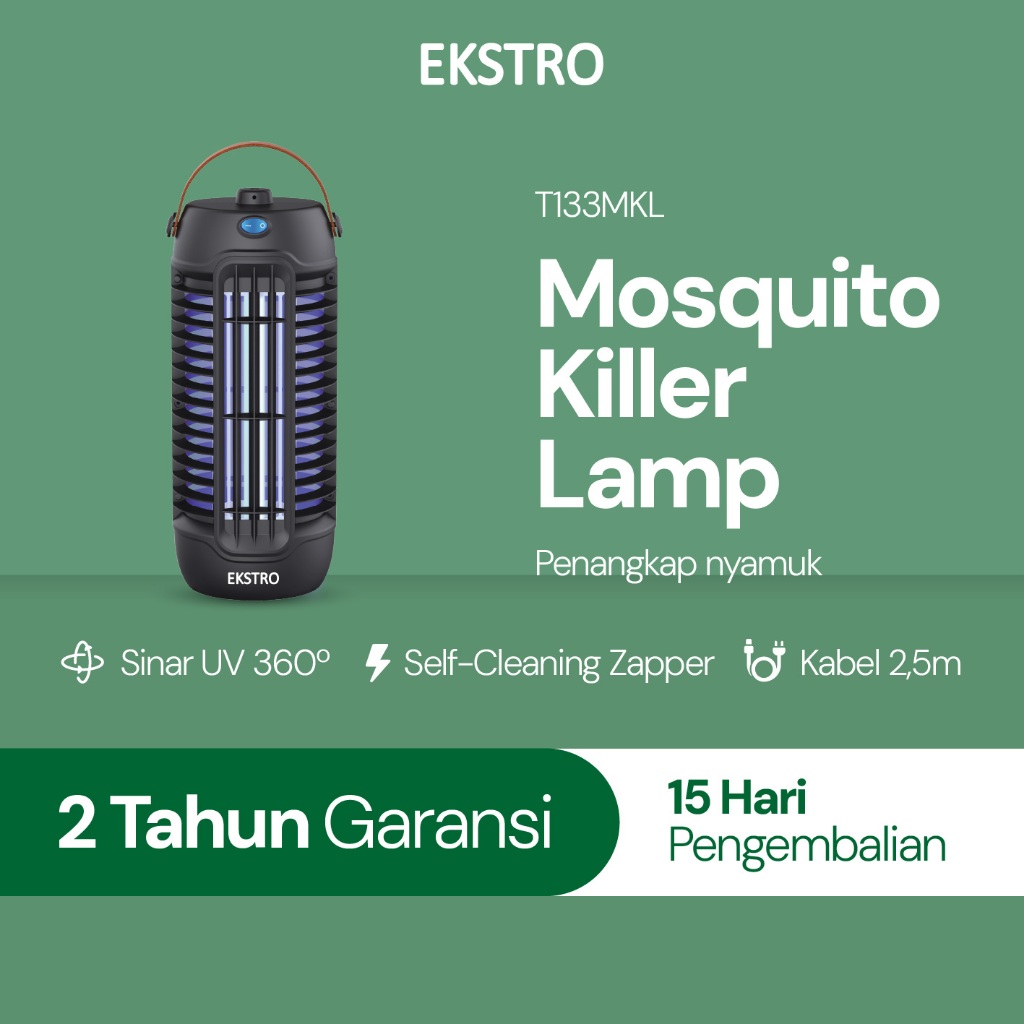 Ekstro T133MKL Perangkap Nyamuk Lampu Penangkap 75 m², UV 360°, Self-Cleaning