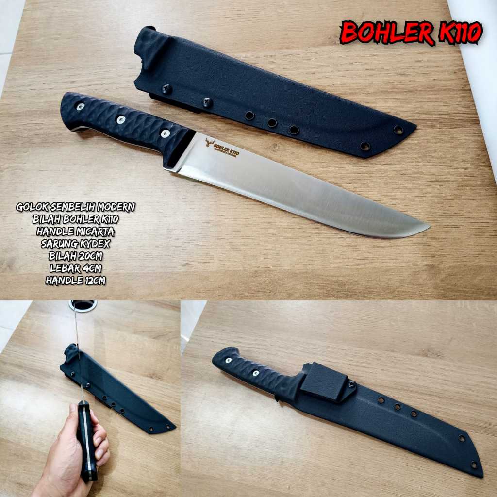 Pisau Sembelih Jagal Modern Baja Bohler K110 Sarung Kydex Anti Pecah
