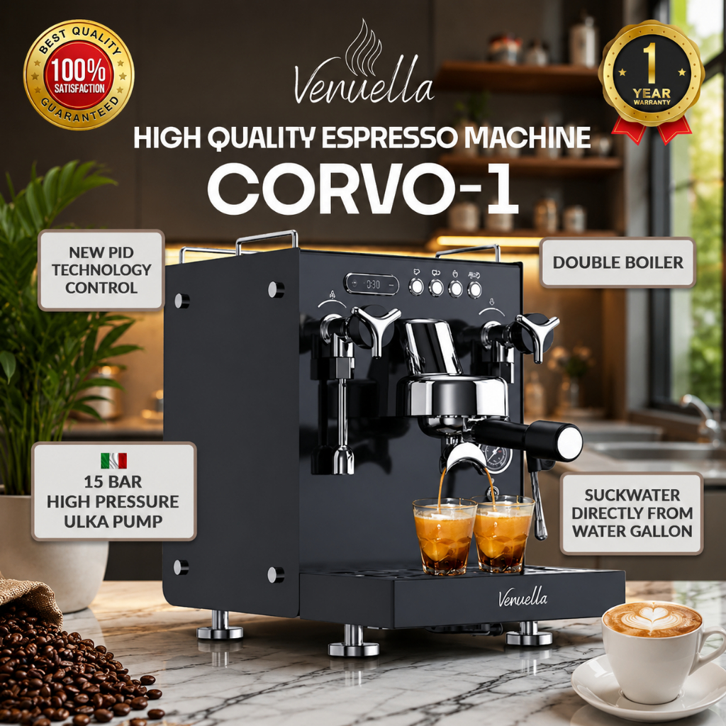 Venuella Corvo 1 Mesin Kopi Espresso Komersial Dual Boiler Black Steel