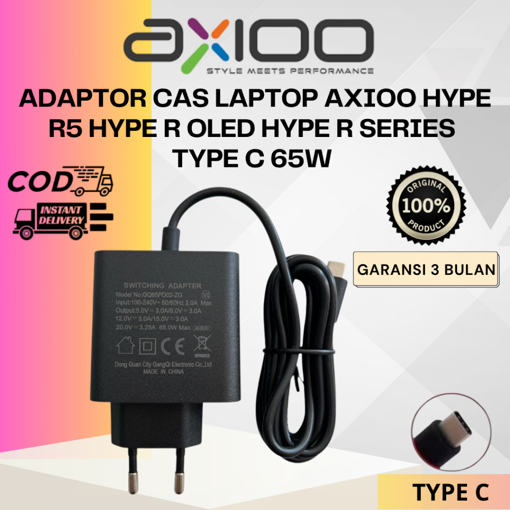 ADAPTOR CAS LAPTOP AXIOO HYPE R3 R5 R OLED OLED SERIES TYPE C 65W