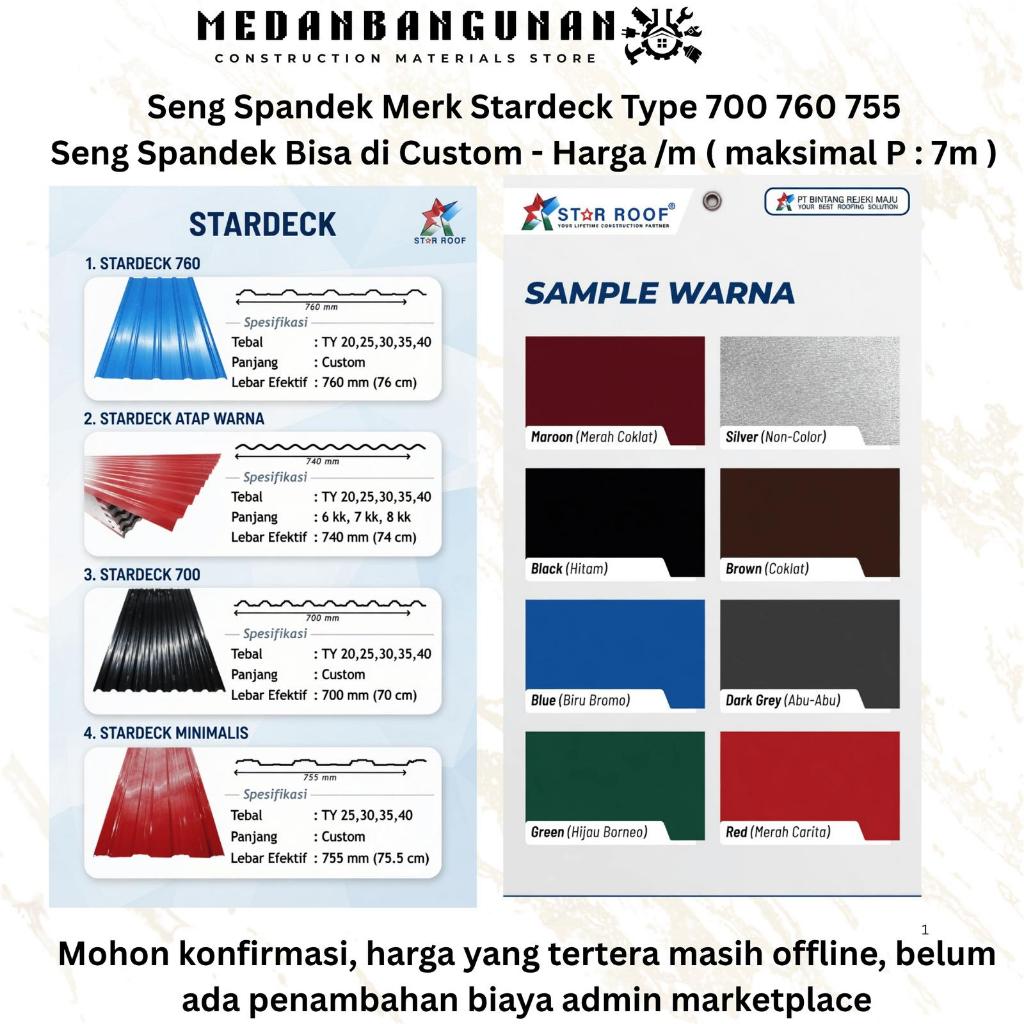 Stardeck Seng Spandek Type 700 760 755 - Seng Kanopi panjang Per meter - Stardeck Spandek Type 760 -