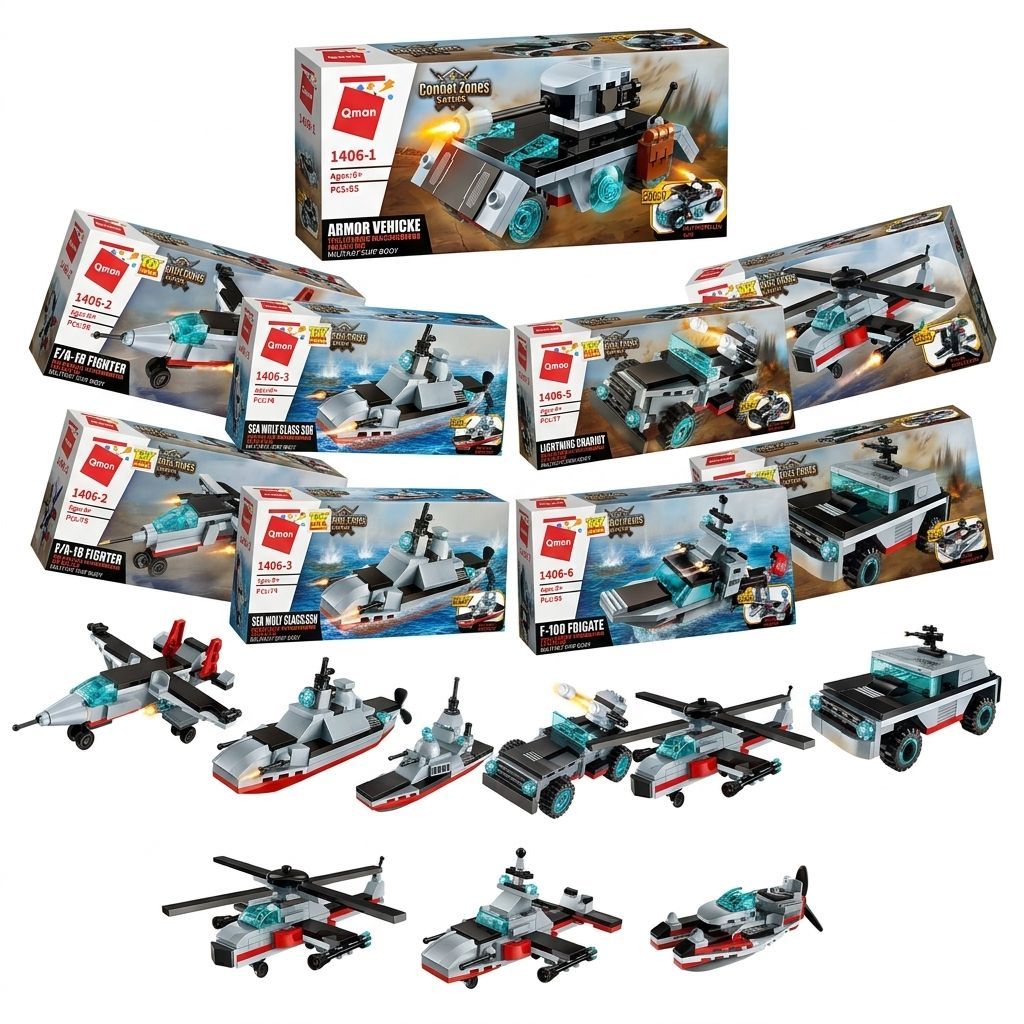 Mainan Balok Lego Qman Carrier Warship 8 in 1 Combat Zones Kapal Induk Militer Pesawat Tempur Heli K
