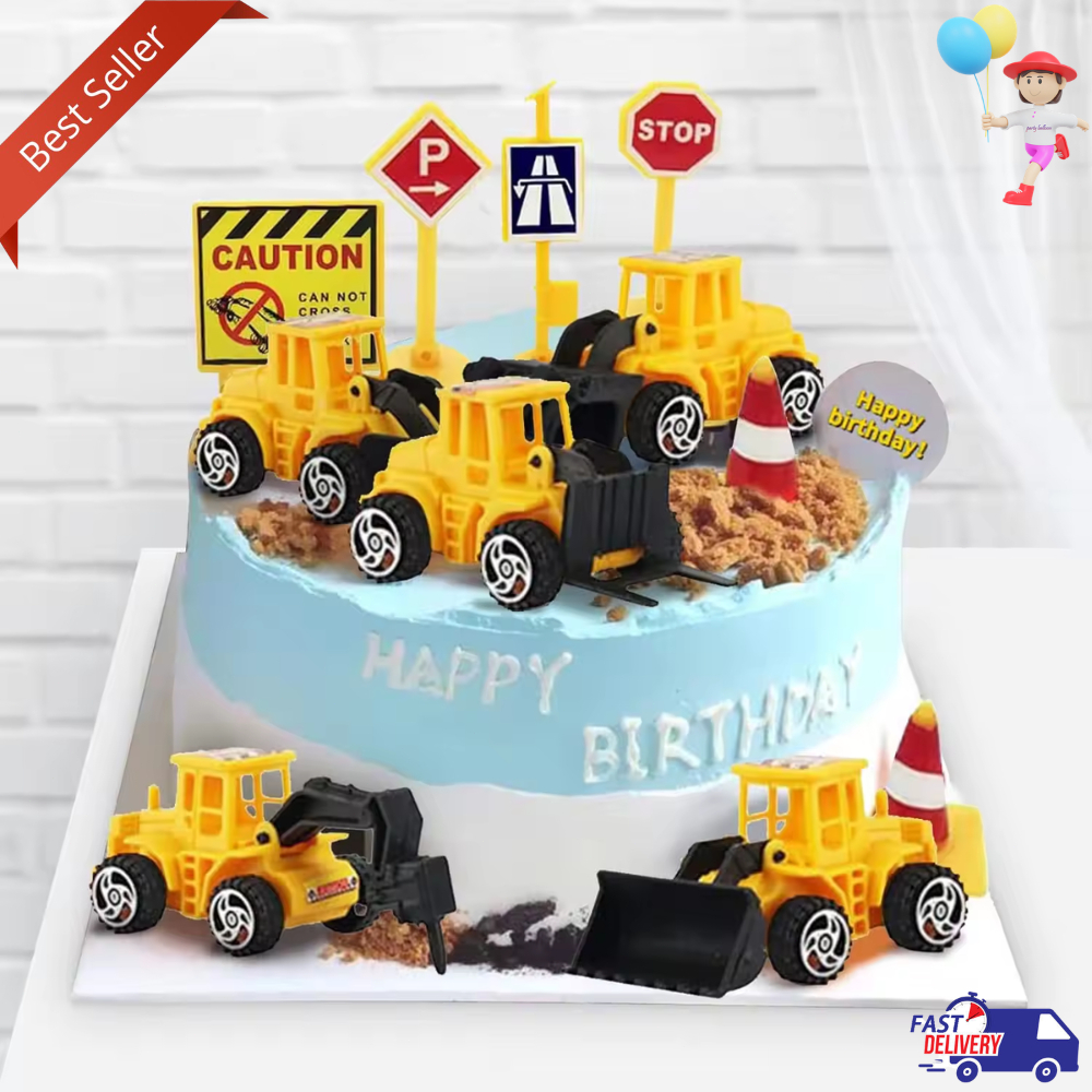 Cake Topper Tema Mobil Konstruksi Excavator Dekorasi Cupcake Kue untuk Pesta Ulang Tahun Anak Laki-l
