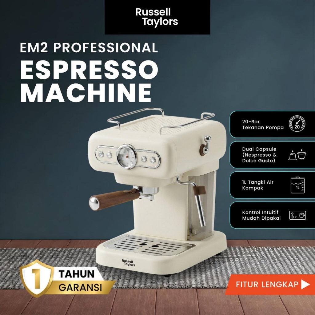 Mesin Kopi Espresso 20 Bar Russell Taylors EM2 1Liter
