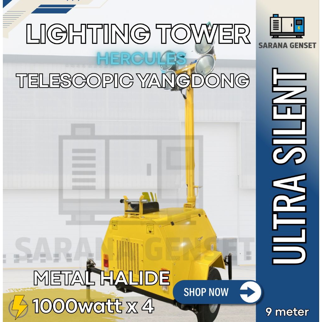 HERCULES TELESCOPIC LIGHT TOWER METAL HALIDE 1000W X4 9 METER