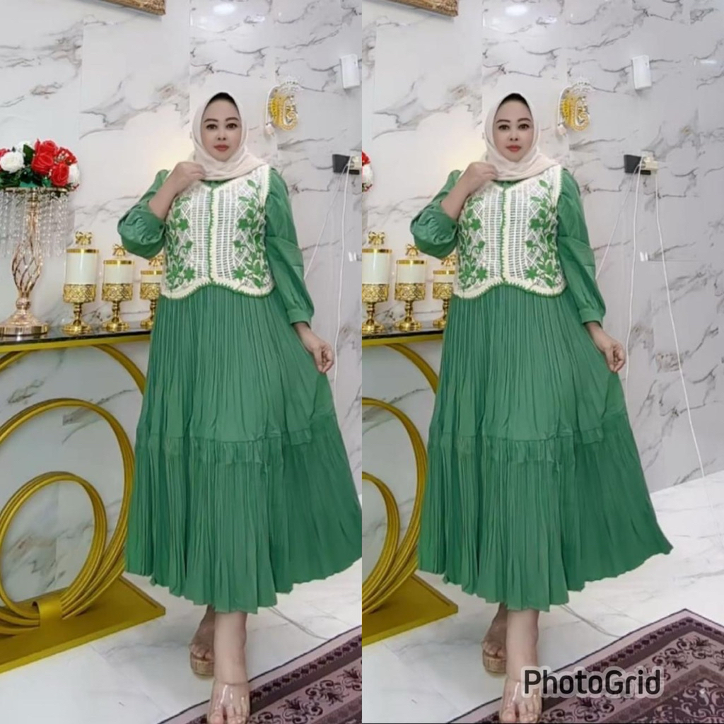 Gamis Rajut Plisket Rompi brukat bordir terbaru kekinian