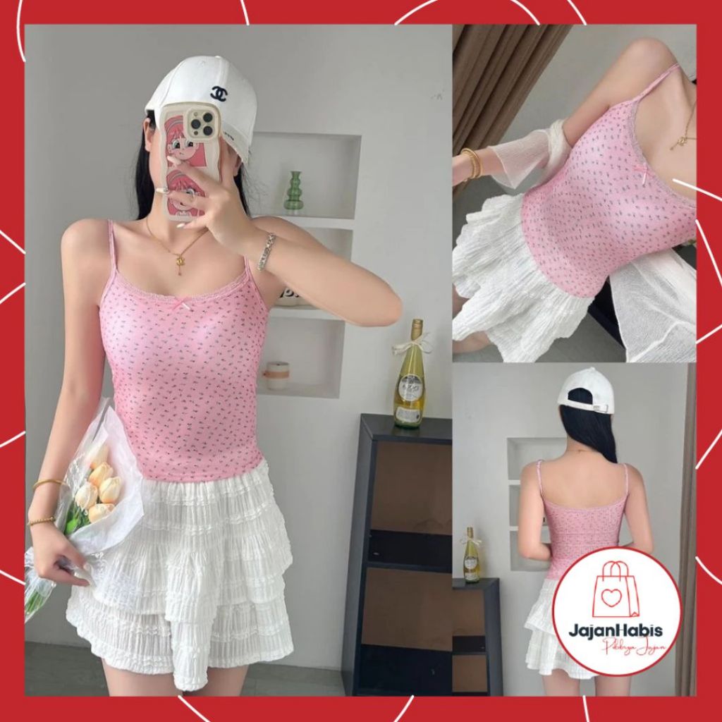 JABIS Tanktop Wanita Singlet Motif Bunga Renda 7084 Bra Busa Tali Floral Lace Pita Lucu Atasan Knit 