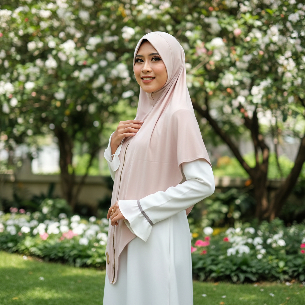 Razwa Regina - Hijab Instant Zipper Jumbo Bahan Jersey Premium - Beige