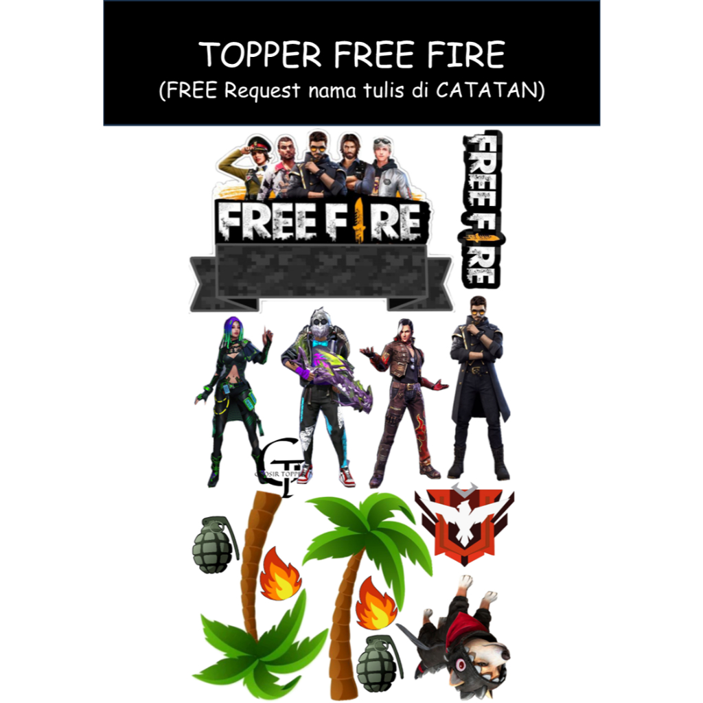 Hiasan Kue FREE FIRE/ Topper free fire /Hiasan buket/ Hiasan tumpeng