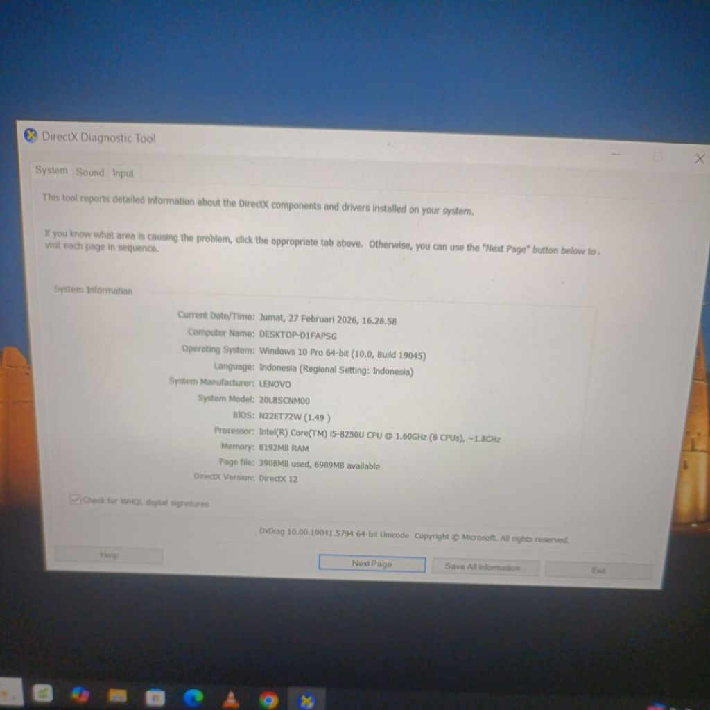Lenovo Thinkpad T480s Intel core i5