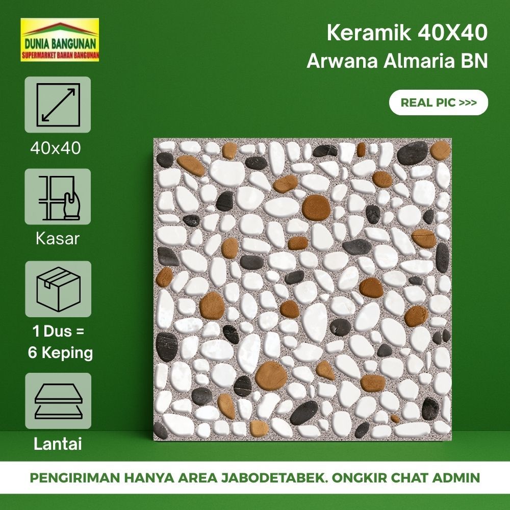 Keramik 40x40 Batu Alam Lantai Arwana Almaria BN KW1 Rustic Keramik Lantai Kasar Kamar Mandi
