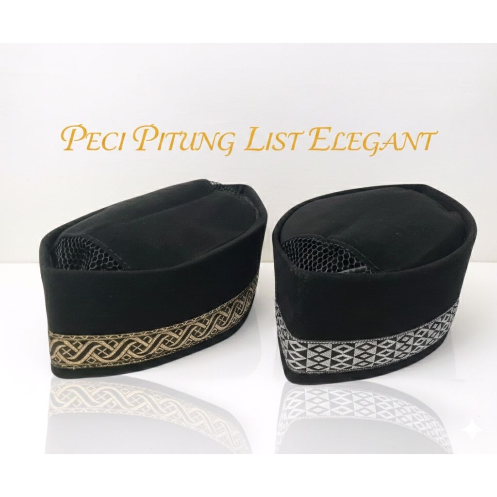 Peci PITUNG BETAWI  HITAM LIST BELUDRU CONTESA Motif List Renda Murah , Peci Hitam Betawi , Kopiah H
