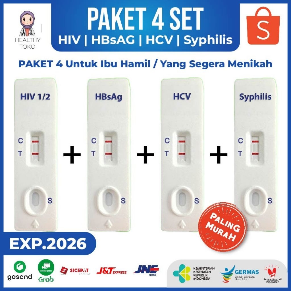 Paket 4 Terlengkap ONESTEP Test HIV/AIDS SIFILIS Hepatitis B Hepatitis C IS TOP. Cocok Untuk Ibu Ham