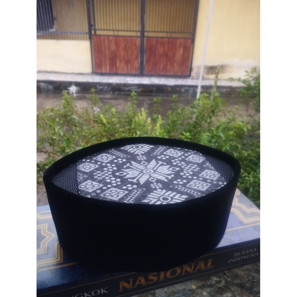 Peci Songkok AC Beludru hitam Eksklusif Motif Songket Silver Dewasa & Anak